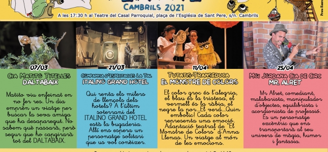 Els Diumenges al Teatre de Cambrils tornen amb titelles, emocions, circ i molt d’humor. Els Diumenges al Teatre de Cambrils tornen amb titelles, emocions, circ i molt d’humor.