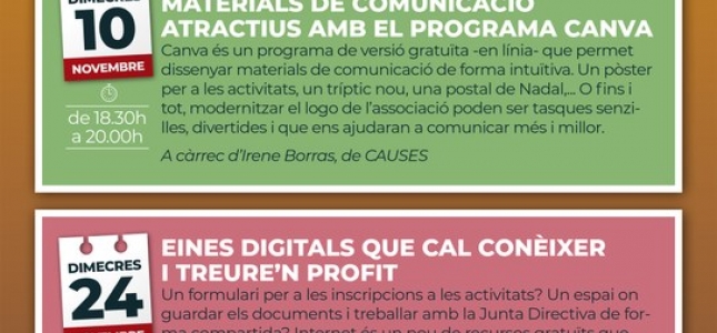 El programa formatiu per a entitats de Cambrils es consolida amb dues noves sessions. El programa formatiu per a entitats de Cambrils es consolida amb dues noves sessions.